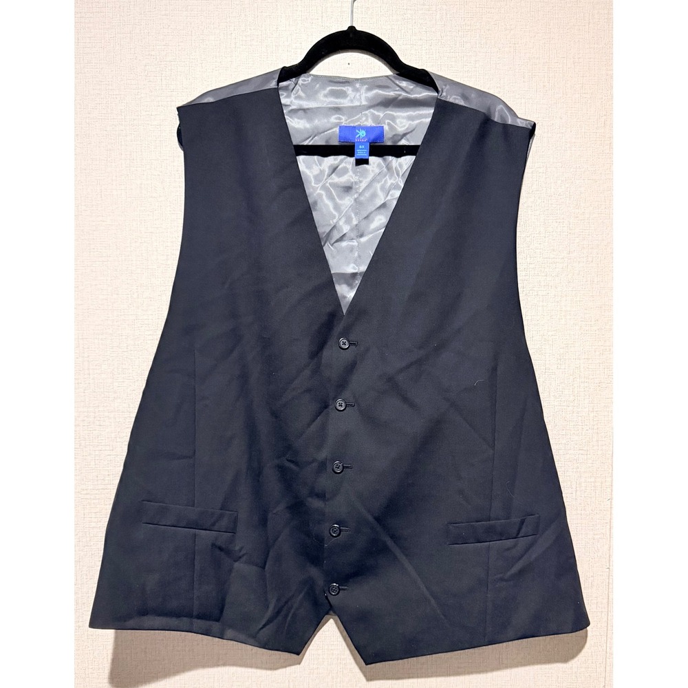 Egara Mens 6X Black 100% Wool Formal Suit Vest Adjustable Back Cinch Five Button